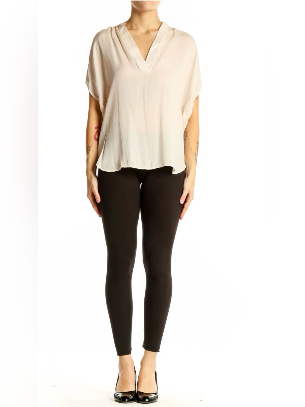 Vince 100% Silk Split V-Neck Cap Sleeve Popover Blouse Cream Medium